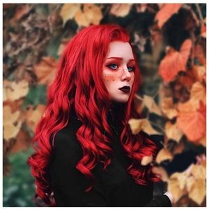 26" Red Lace Front Long Wavy Wigs